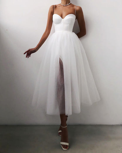 Pure Color Mesh French Retro Dress European And American Tube Top Suspender Skirt 1614769095556