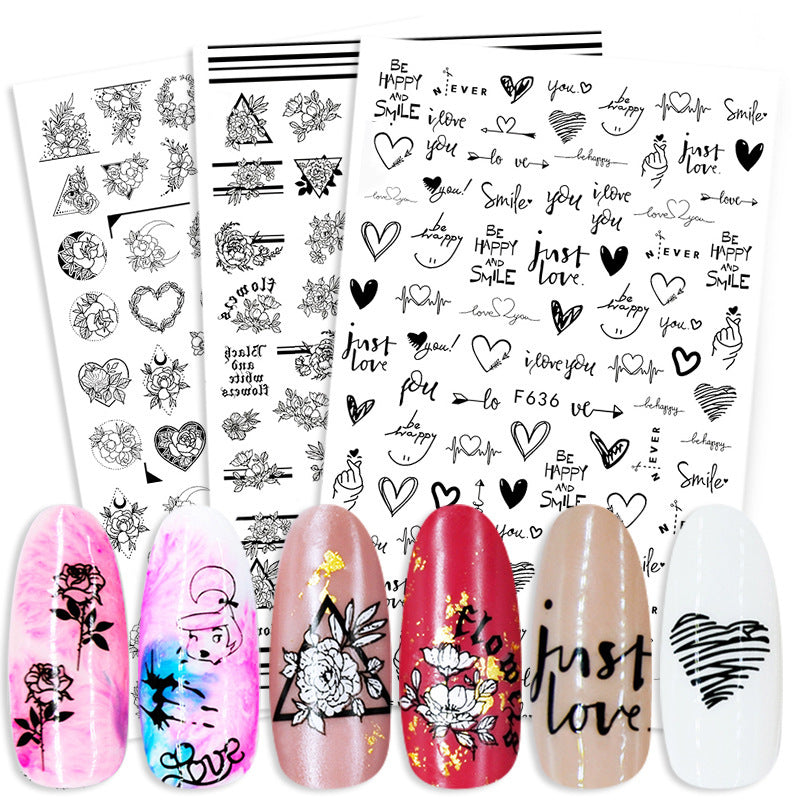 Summer Flowers and Love Adhesive Stickers Nail Art Stickers Foreign Trade Nail Stickers Nail Art Decals 1614930269797