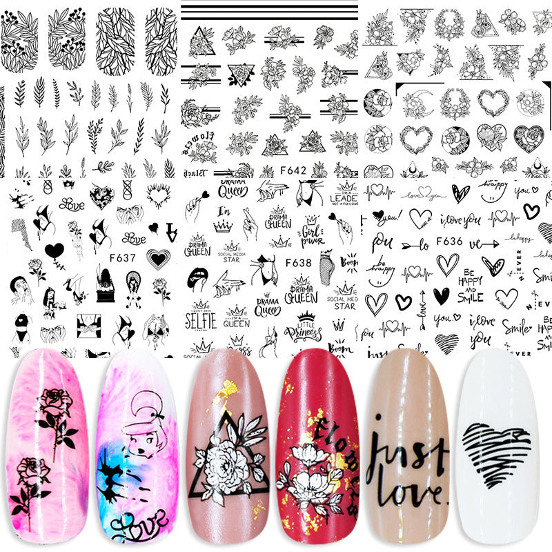 Summer Flowers and Love Adhesive Stickers Nail Art Stickers Foreign Trade Nail Stickers Nail Art Decals 1614930269812