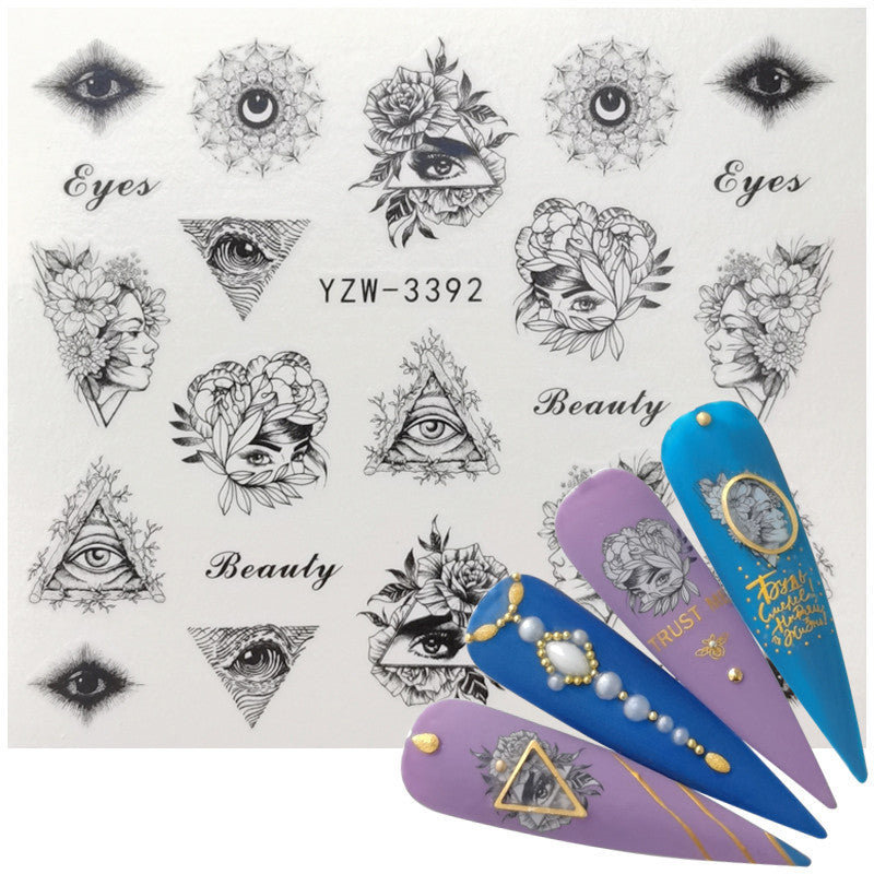 Geometric Line Smiley Cactus Cute Nail Art Sticker 1615285857938