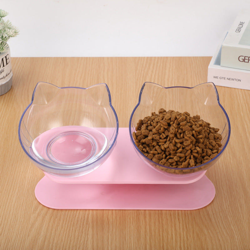 New Inclined Food Cat Ear Oblique Mouth Transparent Single Pet Bowl 1615361801614