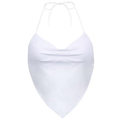 Sexy mesh pleated open back lace-up scarf vest 1615426244795