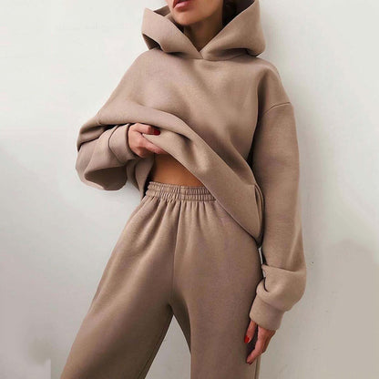 Simple Solid Color Hooded Casual Suit 1615723689316