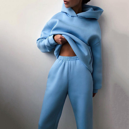 Simple Solid Color Hooded Casual Suit 1615723689326