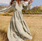 Long Sleeved Printed Dress Female V Neck Lantern Sleeve Stitching Large Swing Dress 1615788186493