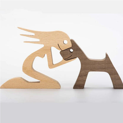 DIY Figurine Wood Dog Ornament Sculpture Home Decoration A Man A Dog Wood Sculpture Christmas Gifts Model Decor 1616049971349