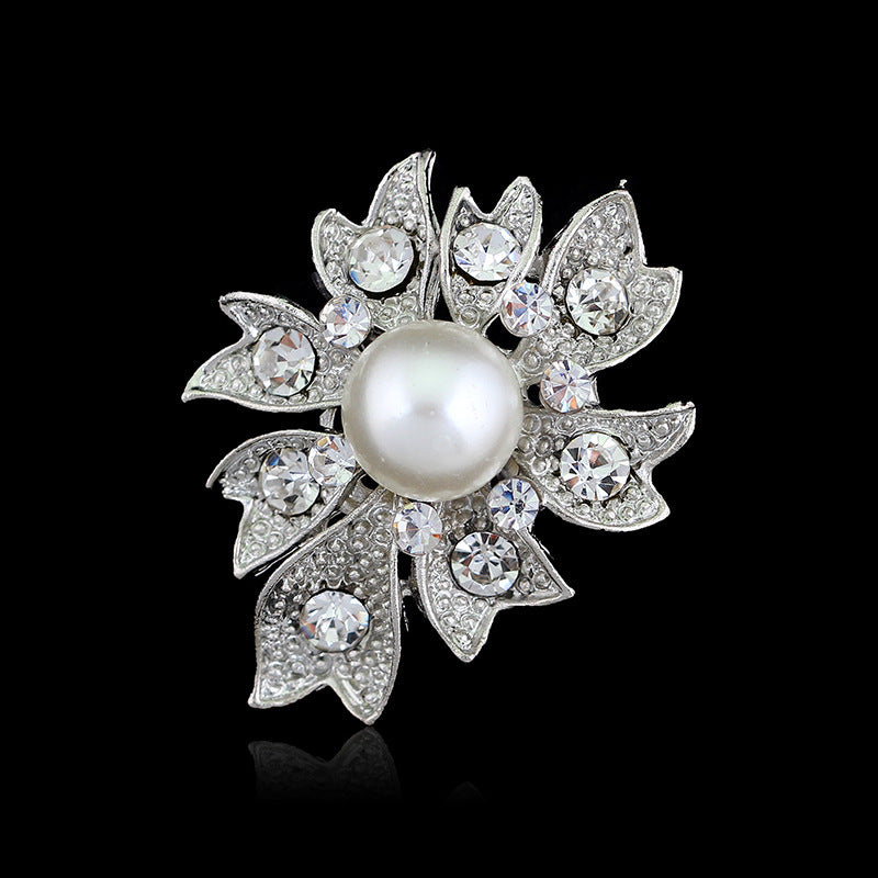 Delicate Pearl And Diamond Shawl Buckle Pin 1616475385418