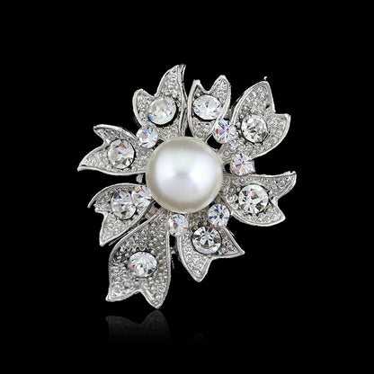 Delicate Pearl And Diamond Shawl Buckle Pin 1616475385418