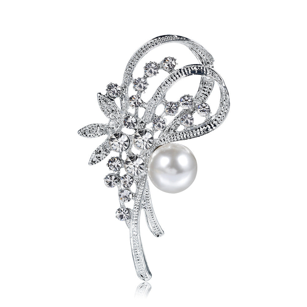 Delicate Pearl And Diamond Shawl Buckle Pin 1616475385432