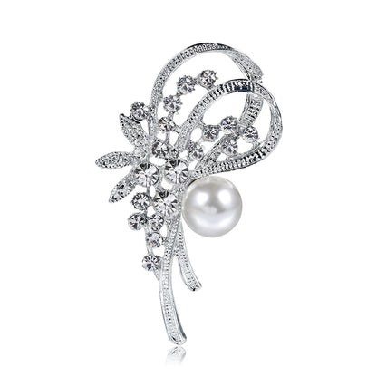 Delicate Pearl And Diamond Shawl Buckle Pin 1616475385432