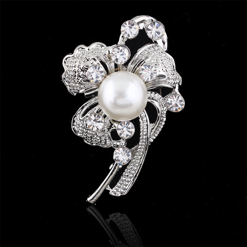 Delicate Pearl And Diamond Shawl Buckle Pin 1616475385444