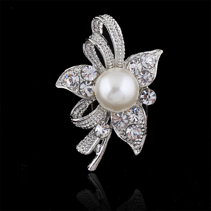 Delicate Pearl And Diamond Shawl Buckle Pin 1616475385449