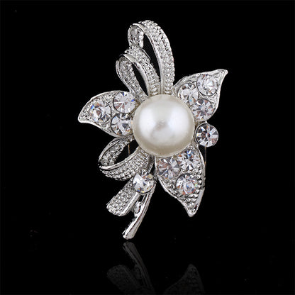 Delicate Pearl And Diamond Shawl Buckle Pin 1616475385449