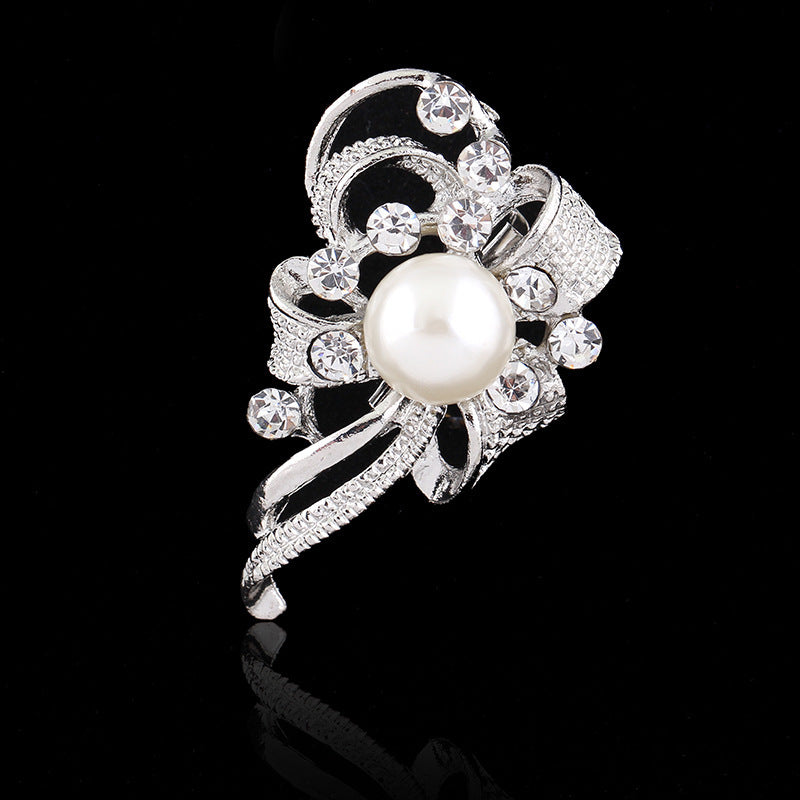 Delicate Pearl And Diamond Shawl Buckle Pin 1616475385450