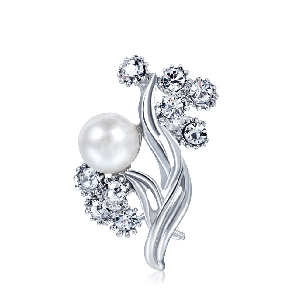 Delicate Pearl And Diamond Shawl Buckle Pin 1616475385452