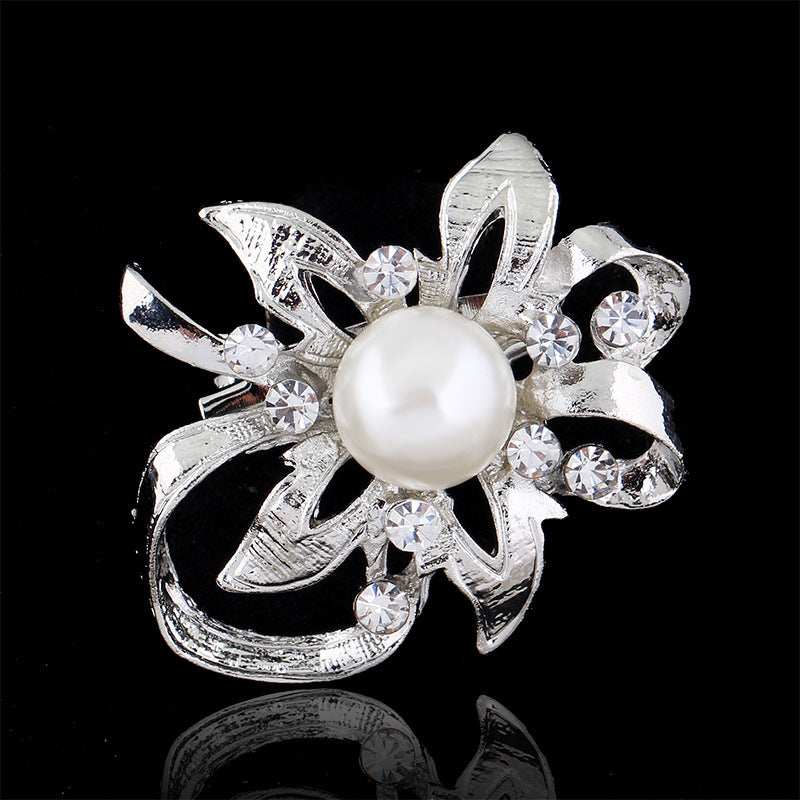 Delicate Pearl And Diamond Shawl Buckle Pin 1616475385454