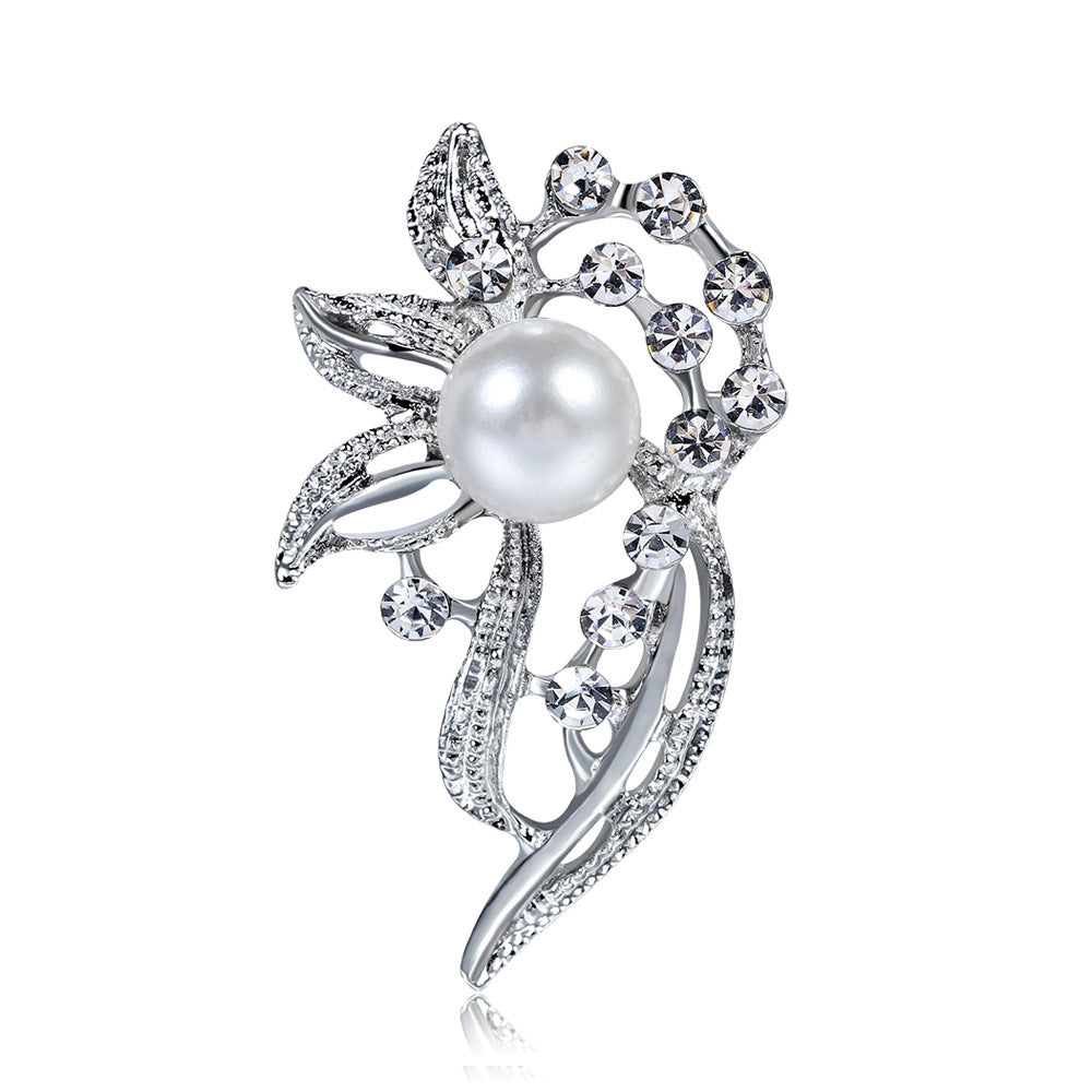 Delicate Pearl And Diamond Shawl Buckle Pin 1616475385455