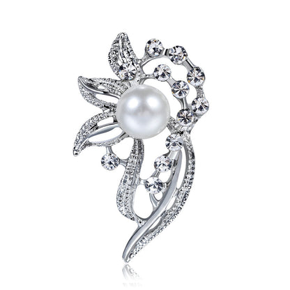 Delicate Pearl And Diamond Shawl Buckle Pin 1616475385455