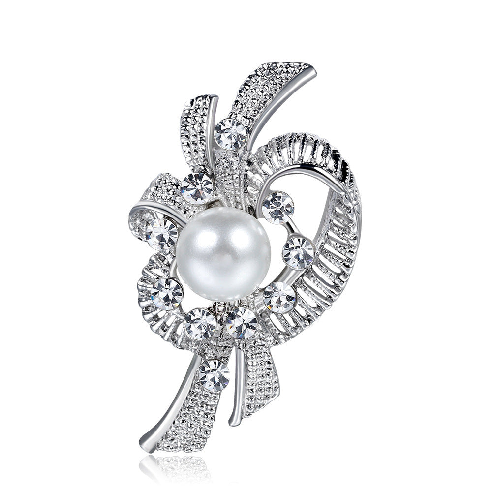 Delicate Pearl And Diamond Shawl Buckle Pin 1616475385459