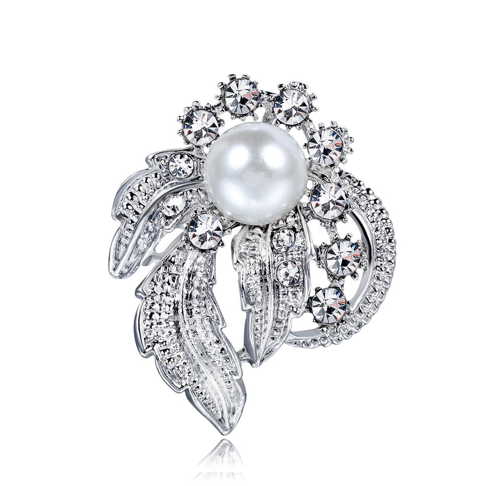 Delicate Pearl And Diamond Shawl Buckle Pin 1616475385461