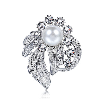 Delicate Pearl And Diamond Shawl Buckle Pin 1616475385461