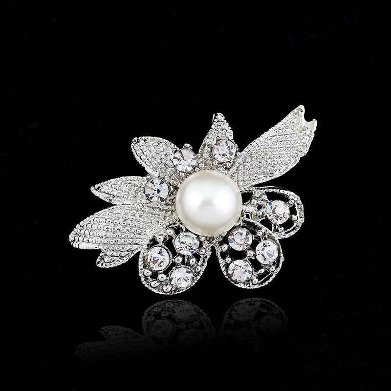 Delicate Pearl And Diamond Shawl Buckle Pin 1616475385702