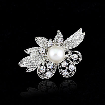 Delicate Pearl And Diamond Shawl Buckle Pin 1616475385702