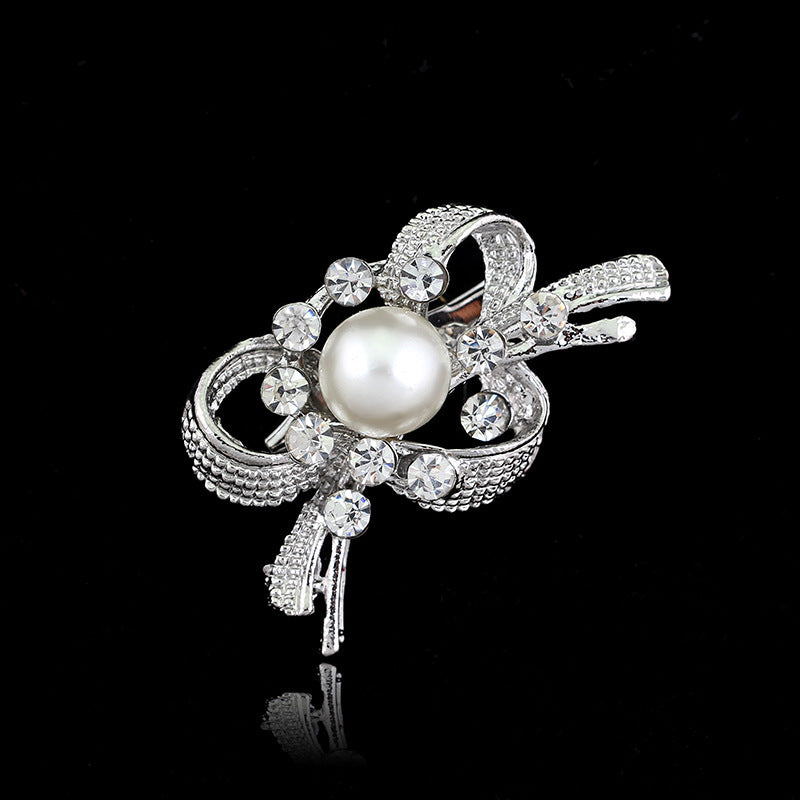 Delicate Pearl And Diamond Shawl Buckle Pin 1616475385705