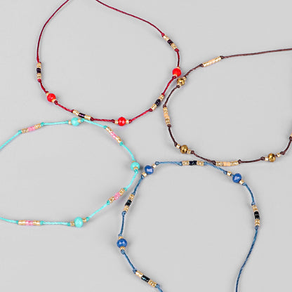 Bohemian Holiday Style Anklet Color Rice Bead Wax Thread Beaded Anklet