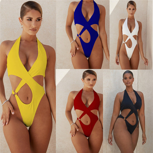 European and American Fashion One-piece Sexy Slim Solid Color Swimsuit 1616555501045
