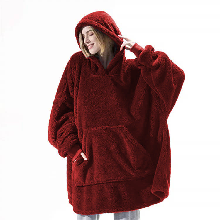 Hoodie Sweatshirt With Big Pocket Tops Sweater Comfortable Loose Double-Sided Fleece Thicker Wearable Blanket 1616564814281