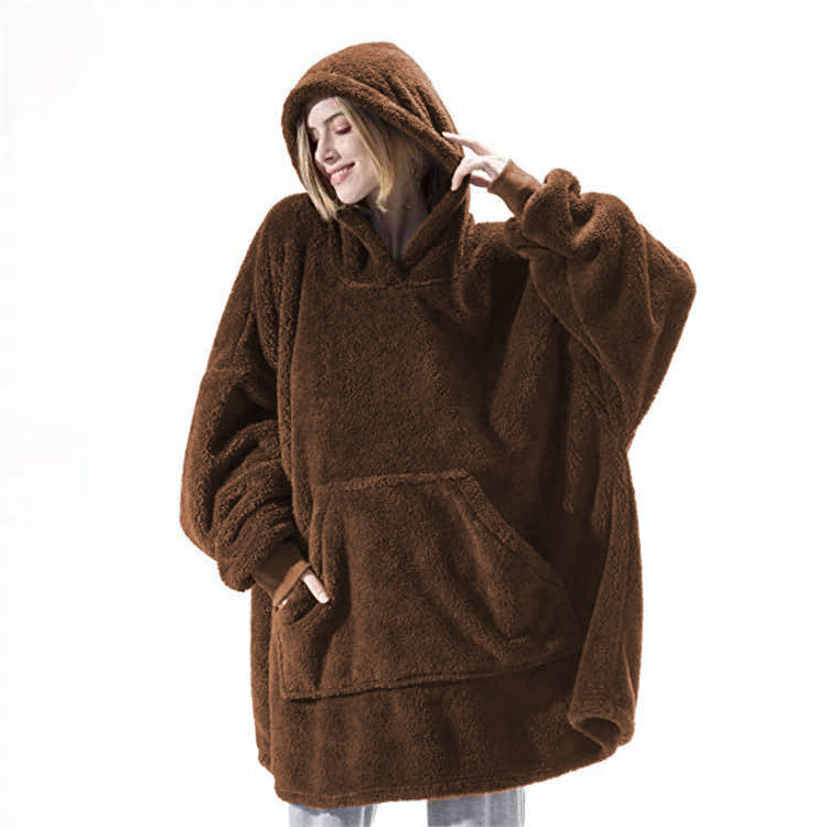 Hoodie Sweatshirt With Big Pocket Tops Sweater Comfortable Loose Double-Sided Fleece Thicker Wearable Blanket 1616564814286