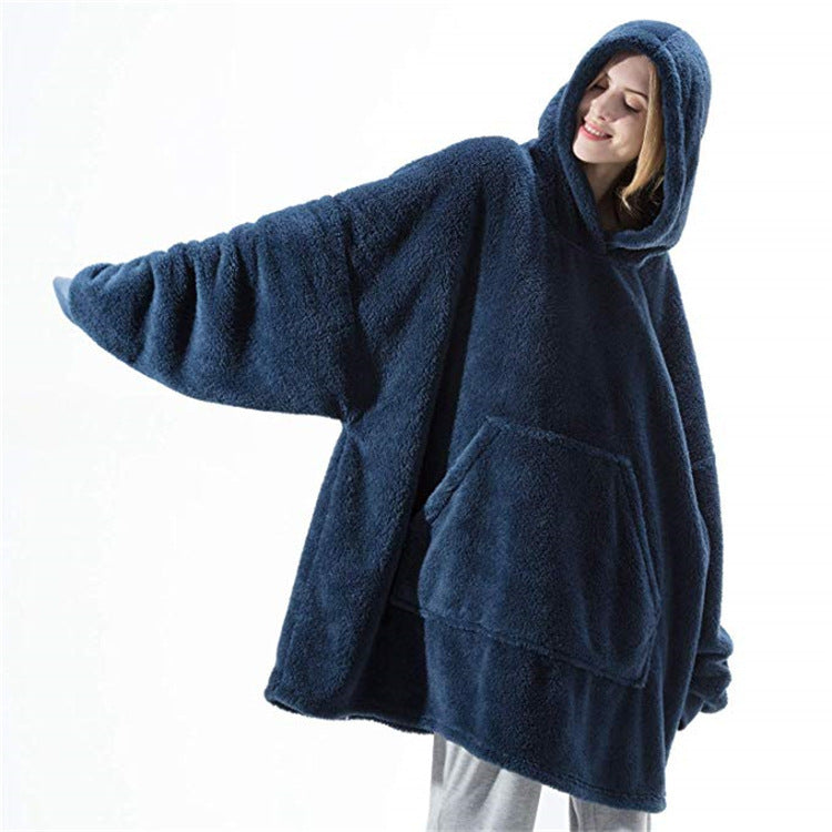 Hoodie Sweatshirt With Big Pocket Tops Sweater Comfortable Loose Double-Sided Fleece Thicker Wearable Blanket 1616564814309