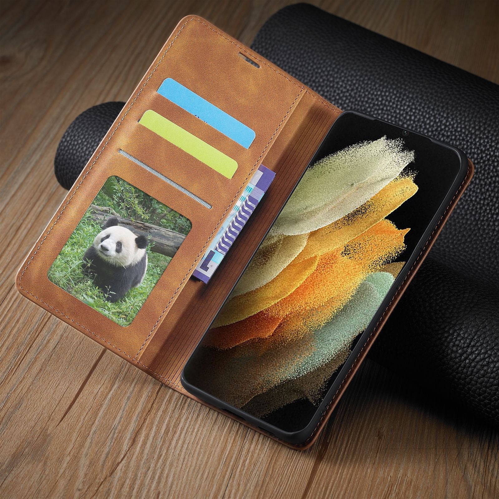Suitable For  Skin-Sensing Mobile Phone Case Wallet Card Holster Flip Cover Case - 图片 2