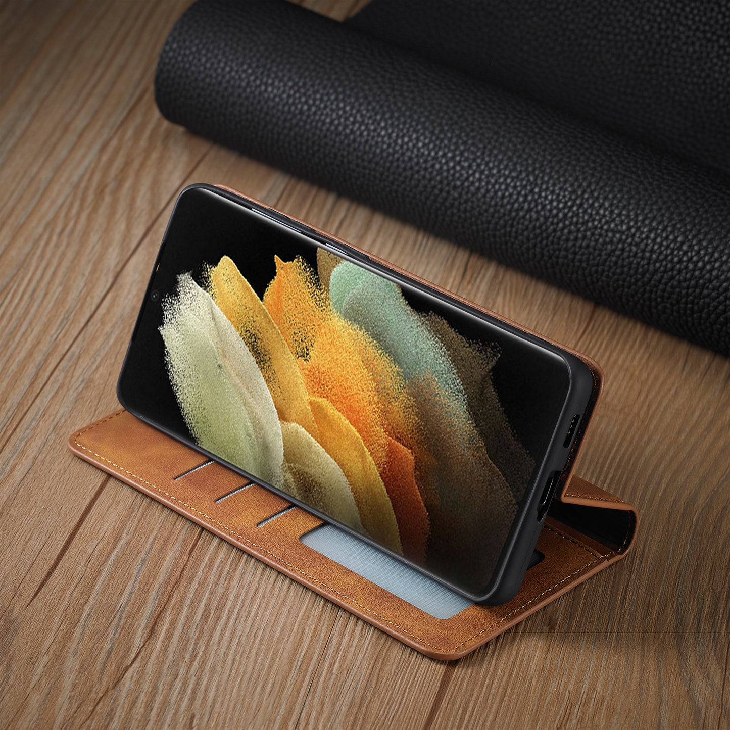 Suitable For  Skin-Sensing Mobile Phone Case Wallet Card Holster Flip Cover Case - 图片 4