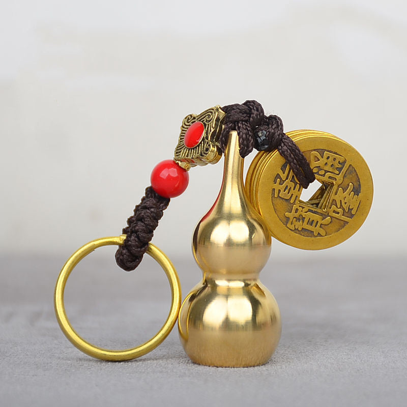 Brass Five Emperor Money Gourd Keychain Pendant 1617170481995