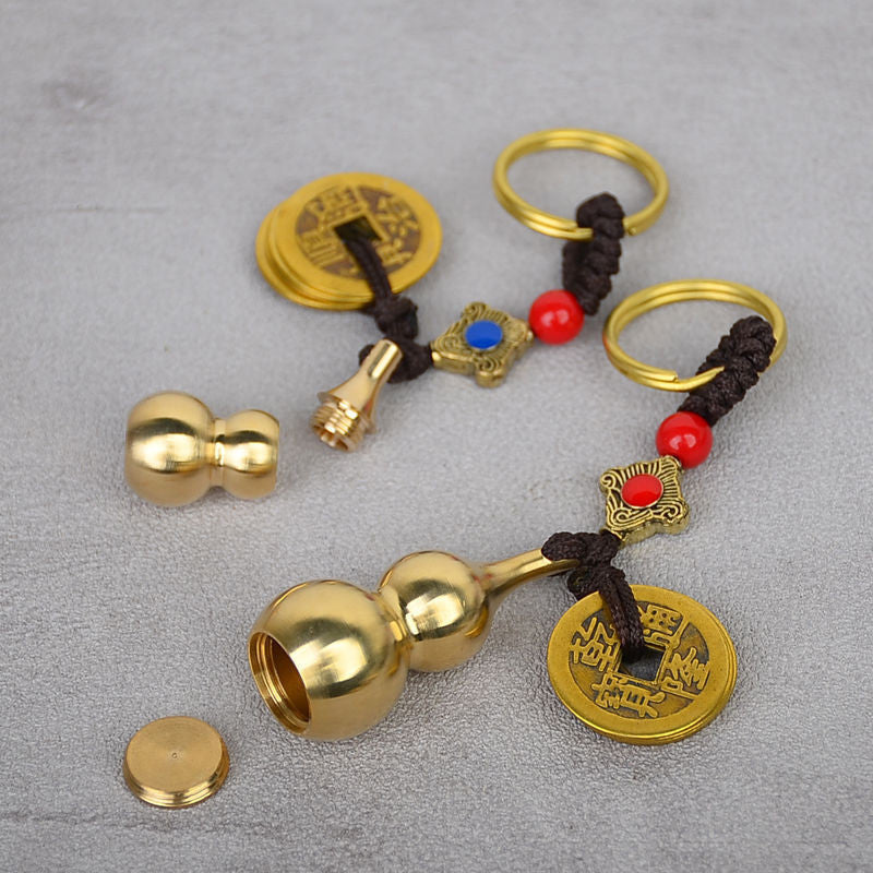 Brass Five Emperor Money Gourd Keychain Pendant 1617170482009