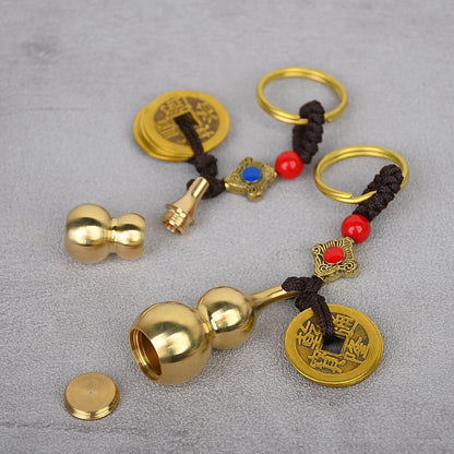 Brass Five Emperor Money Gourd Keychain Pendant 1617170482009
