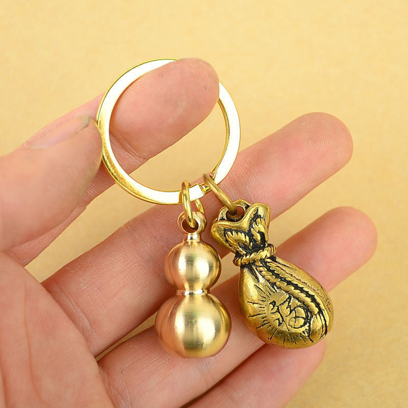 Brass Five Emperor Money Gourd Keychain Pendant 1617170482012