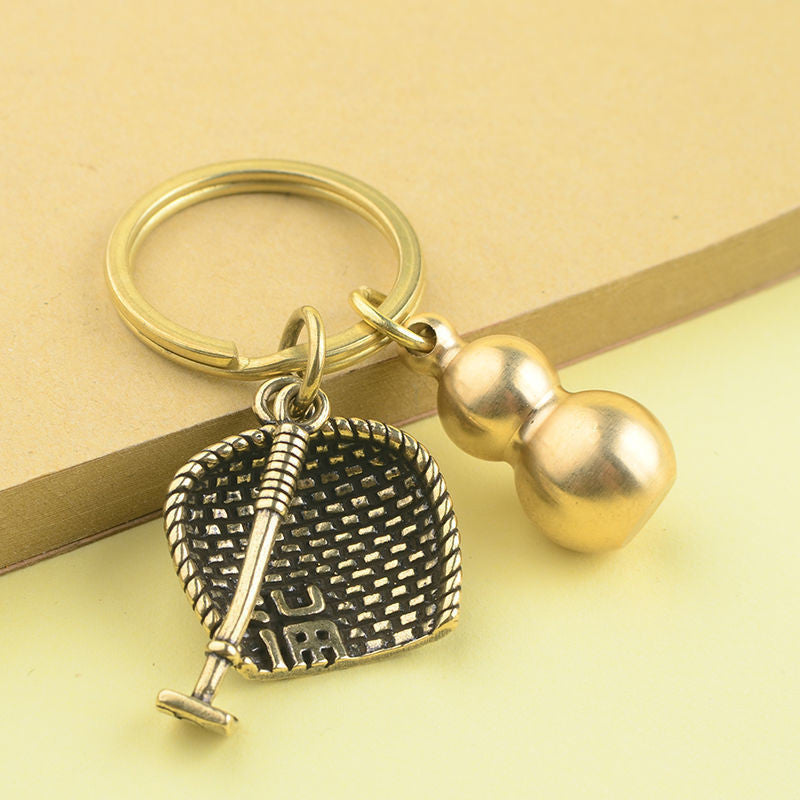 Brass Five Emperor Money Gourd Keychain Pendant 1617170482021