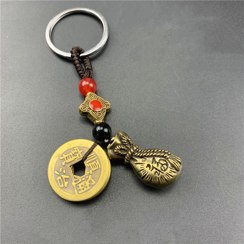 Brass Five Emperor Money Gourd Keychain Pendant 1617170482296