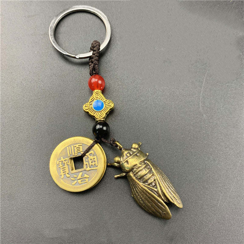 Brass Five Emperor Money Gourd Keychain Pendant 1617170482305