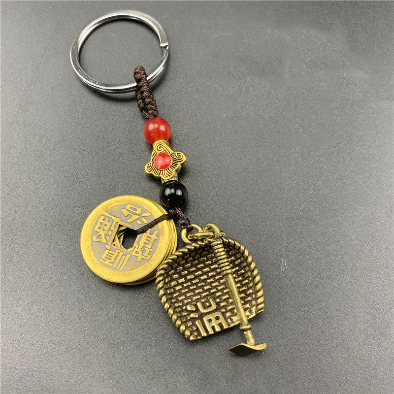 Brass Five Emperor Money Gourd Keychain Pendant 1617170482309