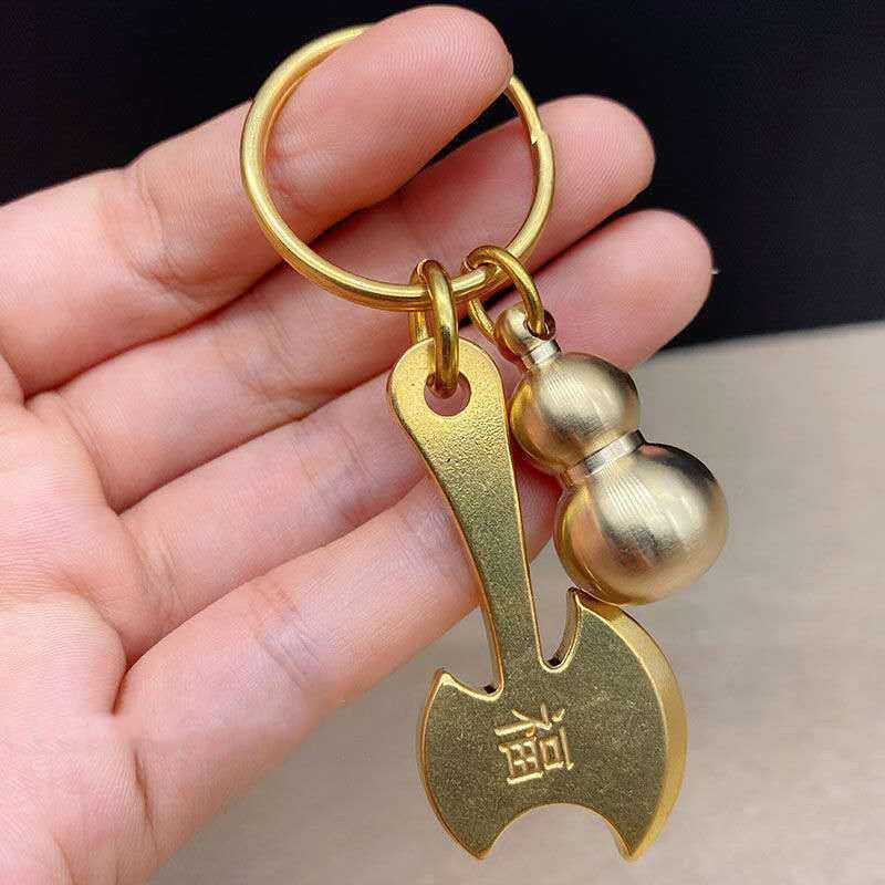 Brass Five Emperor Money Gourd Keychain Pendant 1617170482311