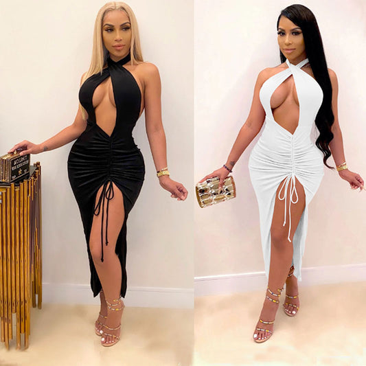 Sexy Slim Pleated High Slit Dress 1617333590250