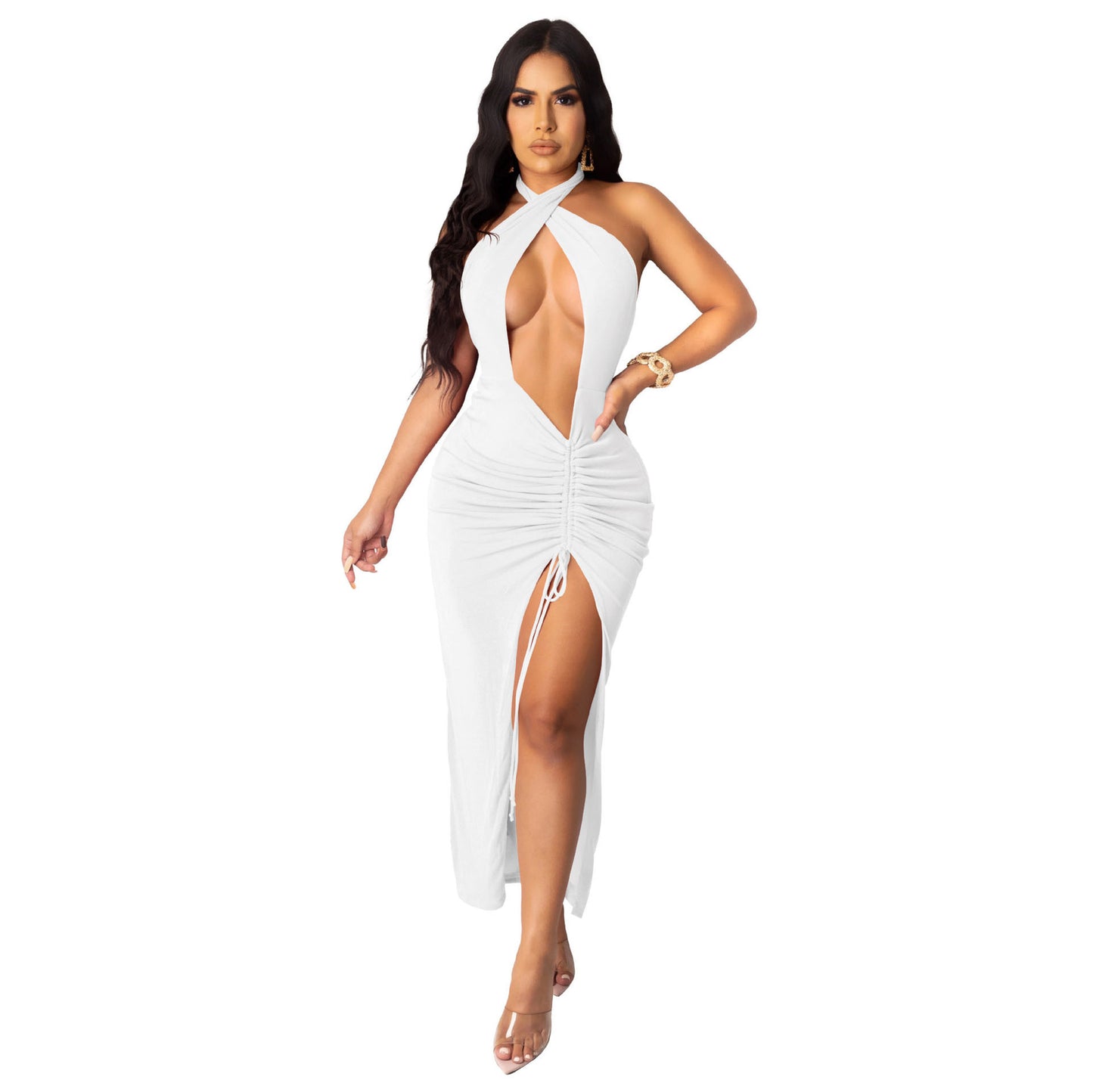 Sexy Slim Pleated High Slit Dress 1617333600302