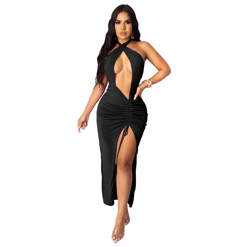 Sexy Slim Pleated High Slit Dress 1617333600569