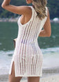 Sexy Hollow Out Beach Dress Women V Neck Sleeveless Crochet Swimsuit Cover Up Vestidos Female Bathing Suit 1617356733320