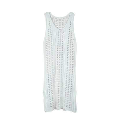 Sexy Hollow Out Beach Dress Women V Neck Sleeveless Crochet Swimsuit Cover Up Vestidos Female Bathing Suit 1617356733321