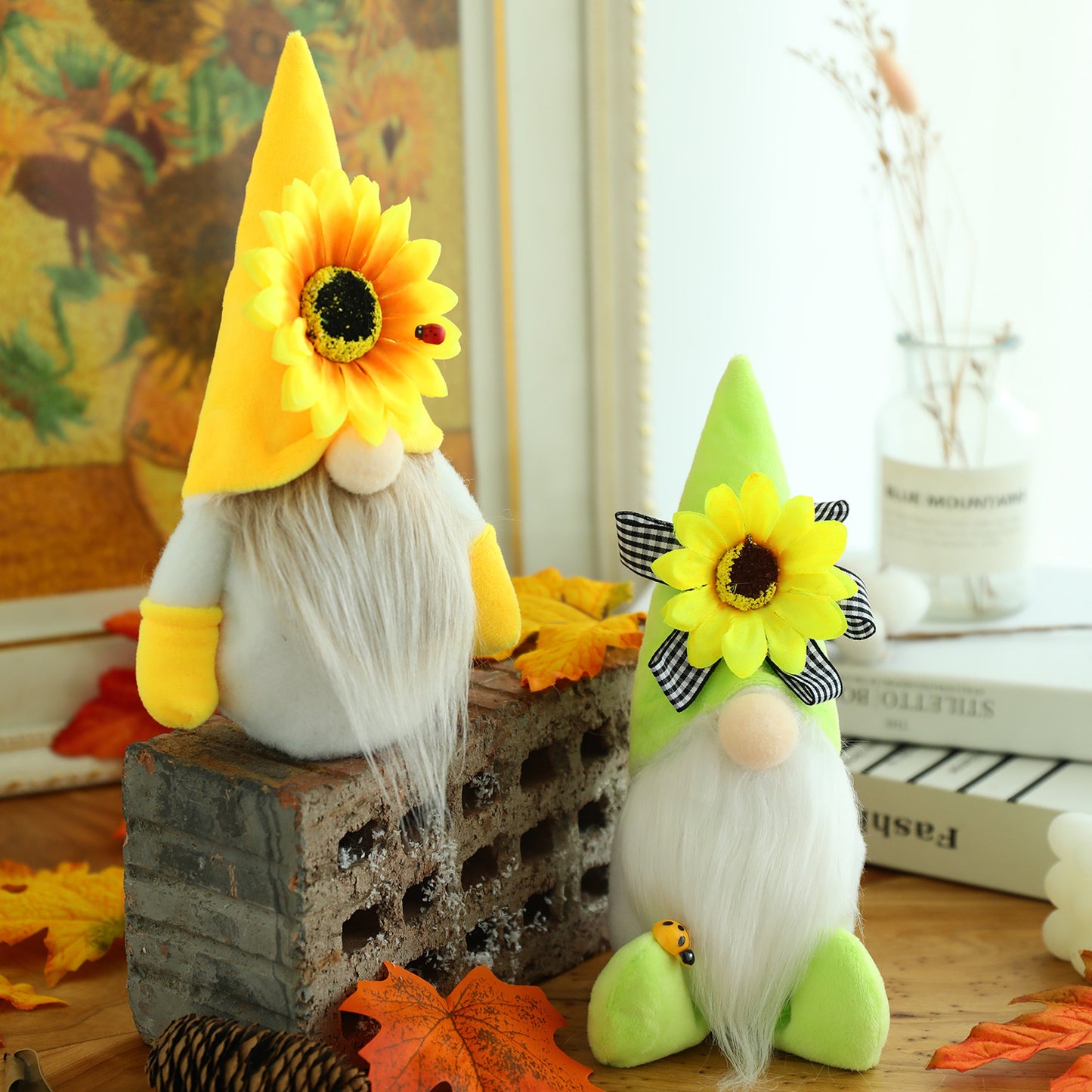 Sunflower Bumble Bee Striped Gnome Scandinavian Honey Bee Elfs Home Decorative Plush Doll Figurines Faceless Doll Ornament 16